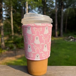 Coquette Ghost, Cup Cozy, Coffee Cozy, Reusable, Drink Sleeve, Iced Coffee Cozy