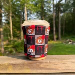 IT the clown, Cup Cozy, Coffee Cozy, Reusable, Drink Sleeve, Iced Coffee Cozy
