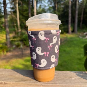 Cute Ghost, Cup Cozy, Coffee Cozy, Reusable, Drink Sleeve, Iced Coffee Cozy