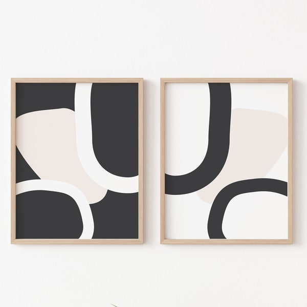 Minimalist Print Set of 2 Wall Art, Black and White Abstract Prints, Monochrome Art, Minimalist Modern Art, Modern Home Decor, New Home Gift