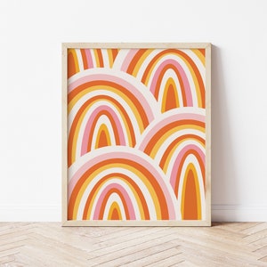 Pink Orange Wall Art. Preppy Decor. Rainbow Art Print. Modern Wall Art. Pink Coastal Print. Teen Girl Wall Art. Printable Kids Art.