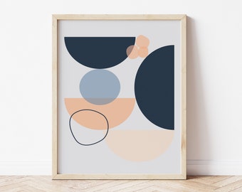 Navy Blue Wall Art, Modern Abstract Art Print, Blue and Peach Wall Art, Geometric Print, Abstract Art Blue, Modern Home Decor, New Home Gift