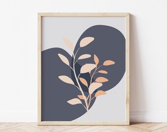 Botanical Wall Art, Leaf Print Wall Art, Leaves Print, Modern Art Print, Abstract Art Blue, Nature Artwork, Modern Home Decor, New Home Gift