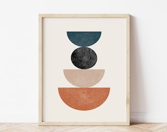 Impresión de naranja quemada, arte de pared de terracota, arte moderno de mediados de siglo, arte de pared geométrico, arte de pared boho neutro, arte de formas, arte de pared imprimible