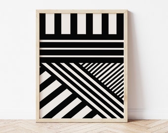 Monochrome Abstract Line Art. Black and White Mid Century Modern Geometric Artwork. Contemporary Digital Printable Wall Art. Minimalist Home