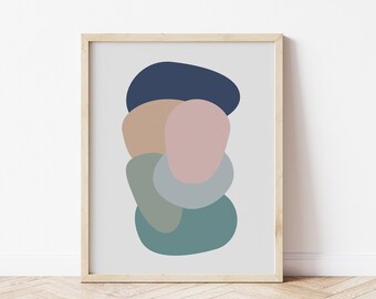 Cool Blue Stones Organic Abstract Art Print. Modern Circle Geometric Wall Art. Cool Blues Greens Minimalist Graphic Artwork. Simple Boho Art