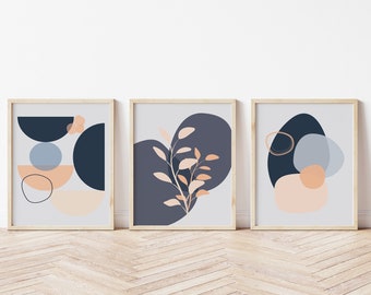 3 Piece Wall Art, Set of 3 Prints, Abstract Art Prints Set of Three, Navy Blue Wall Art, Modern Wall Decor, Triptych Wall Art, New Home Gift
