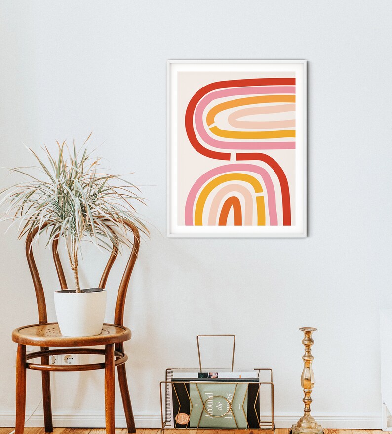 Pink Orange Wall Art. Boho Rainbow Art Print, Wavy Art Print, Colorful Wall Art, Modern Wall Art, Kids Wall Art, Preppy Teen Girl Wall Art. image 5