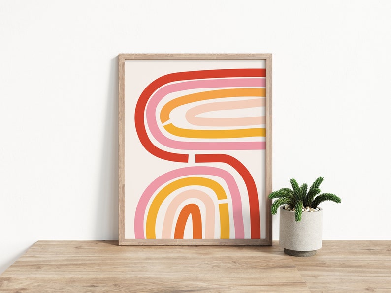 Pink Orange Wall Art. Boho Rainbow Art Print, Wavy Art Print, Colorful Wall Art, Modern Wall Art, Kids Wall Art, Preppy Teen Girl Wall Art. image 3