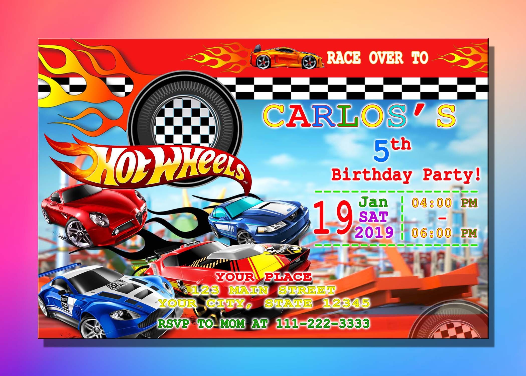 Hot wheels invitation Birthday Invitation Ideas Digital Etsy