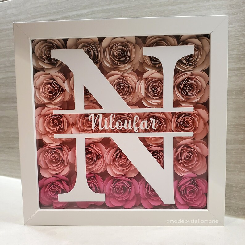 Monogram Initial Floral Shadow Box | Personalized Name Rose Box ...