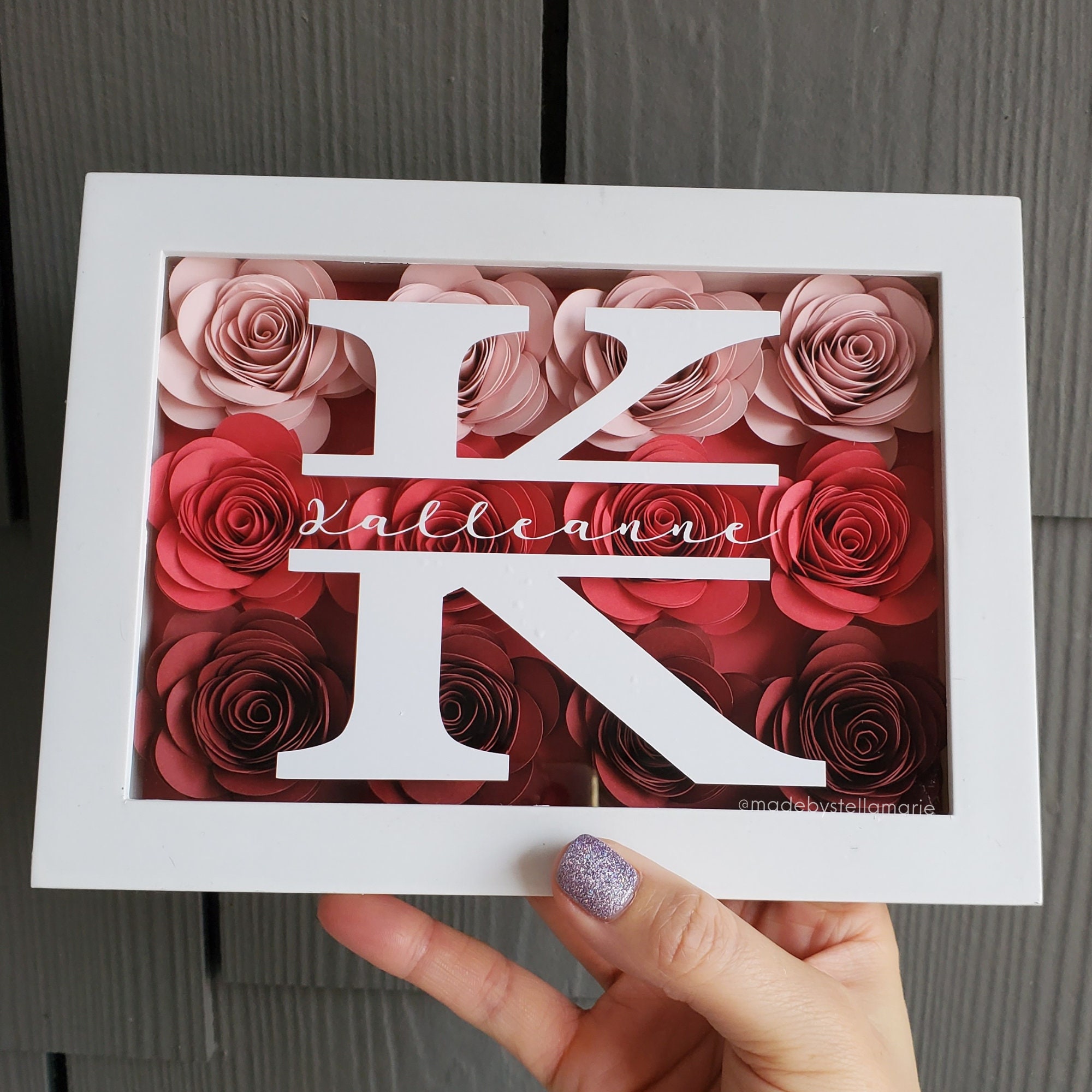 Monogram Initial Floral Shadow Box | Personalized Name Rose Box ...