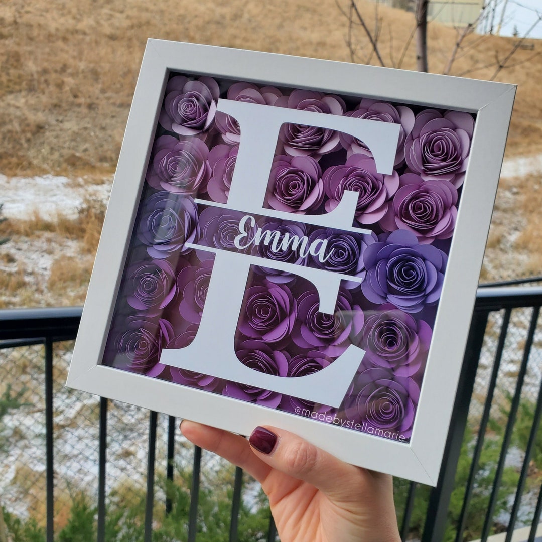 Monogram Initial Floral Shadow Box | Personalized Name Rose Box ...