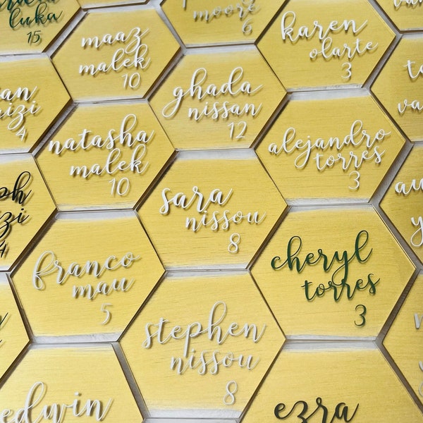 Custom 3" Acrylic Hexagon Name Place Cards| Custom Gold Weddings Name Plates| Galas| Social Events| Birthdays |Gatherings| Parties