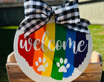 Pride Sign| Front Door Hanger | Pride Welcome Sign | Home Decor | Rainbow | Door Hanger | Welcome Sign | Pride | Housewarming Gift