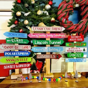 Christmas Wood Decor | Holiday Directional Wood Sign| Santa Table Top Sign| North Pole Sign| Make Believe Directional Signs