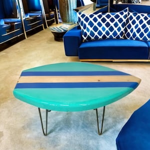 Custom Surfboard Coffee Table, Ocean Themed Furniture, Sea Life Decor