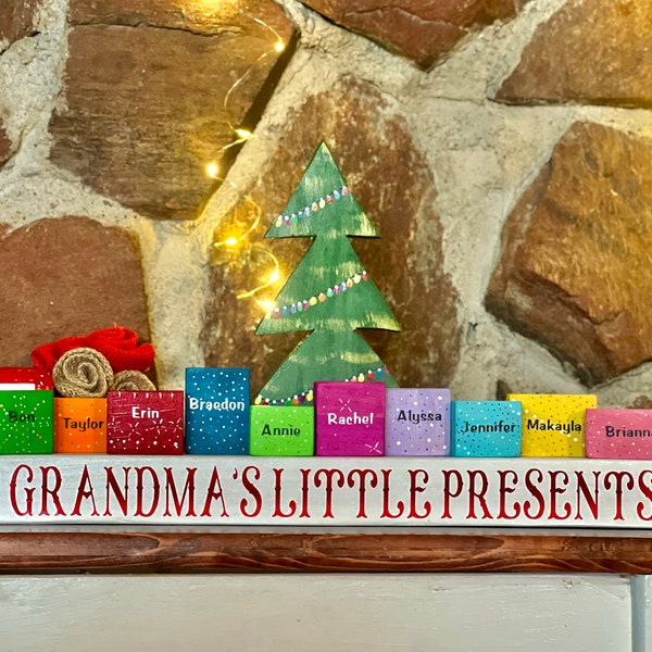 Grandmas Little Presents| My Little Presents| Christmas Decor| Present Blocks| Present Stand Display| Winter Decor | Family Decor