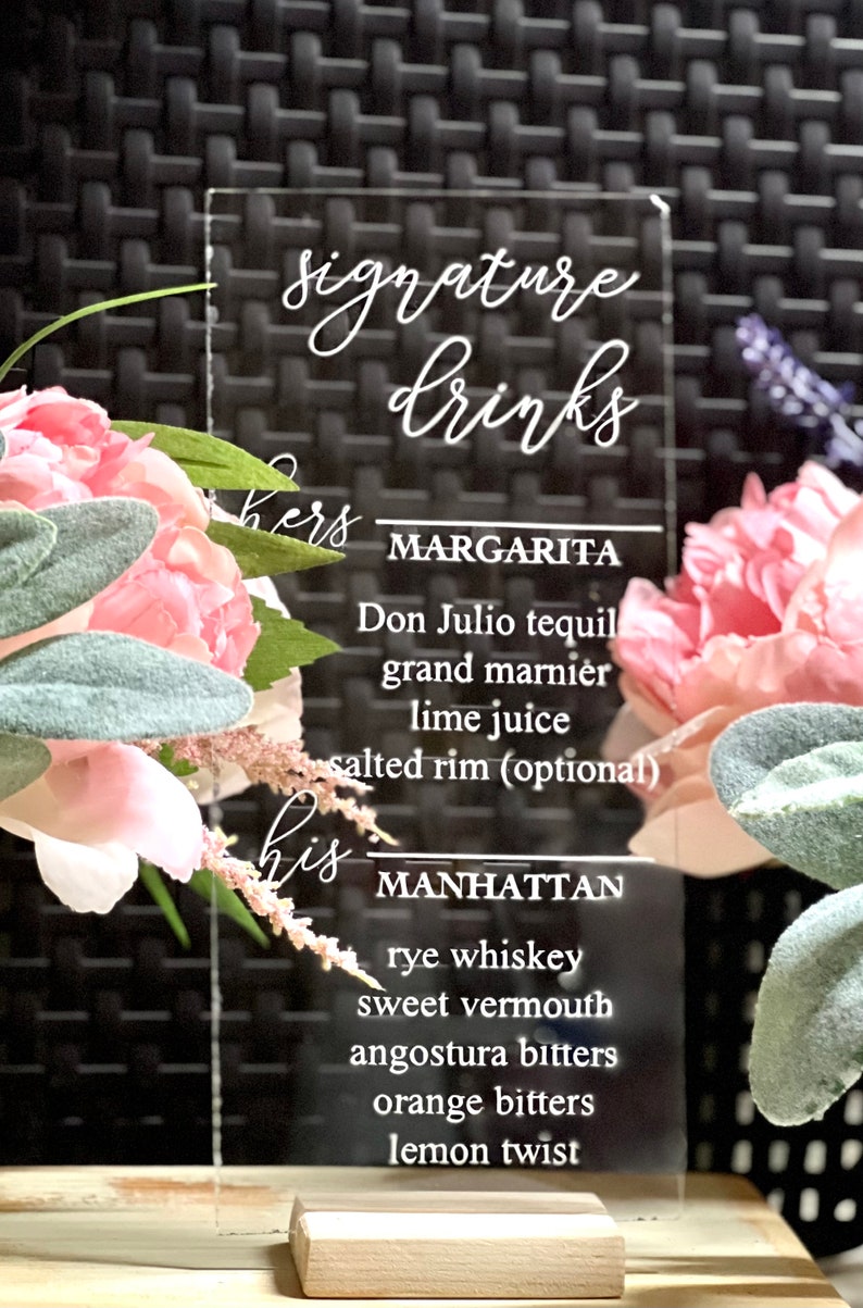 4X10 Acrylic Wedding Bar Menu Sign W Stand Bar Menu Sign - Etsy