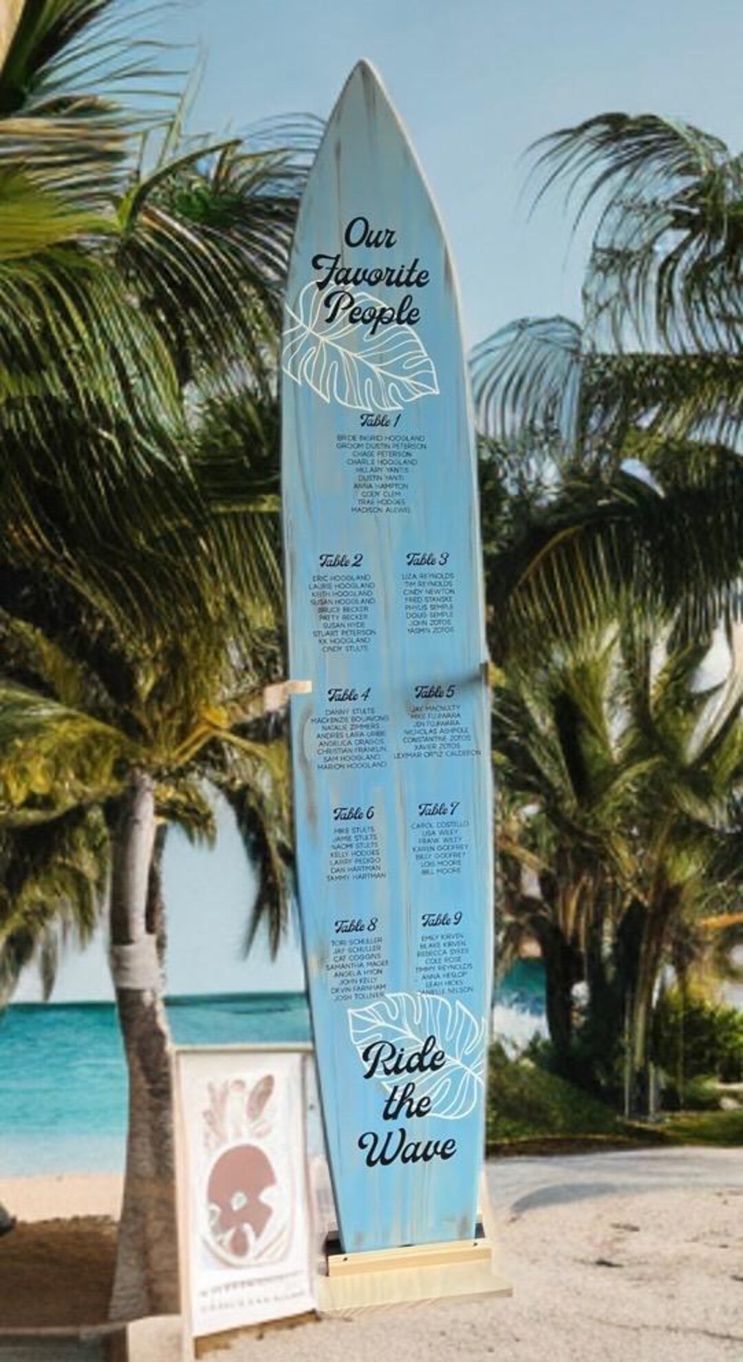 Wedding and Seating Chart Surfboard, Event Surfboard