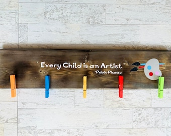 Kids room Decorations, Nursery, Picasso Quote Art Holder, Every Child is an Artist Kid Art Display, Kid Art Holder, Children's Art Signs,