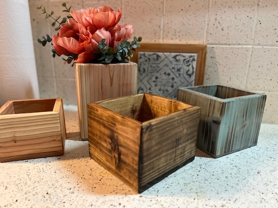 6 inches Natural Wood Rustic Square Planter Boxes Holders Centerpieces  Wedding
