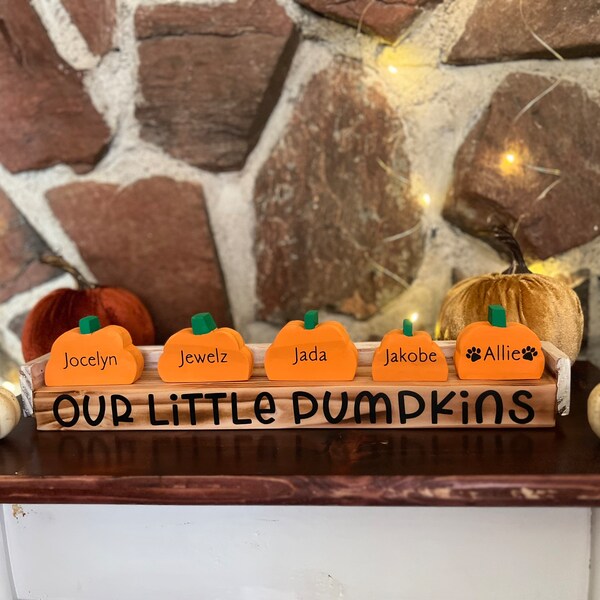 Personalized Thanksgiving Decor, Grandmas Little Pumpkins, Custom Grandma Gift Wood Pumpkins,  Family Display Stand, Thanksgiving Decoration