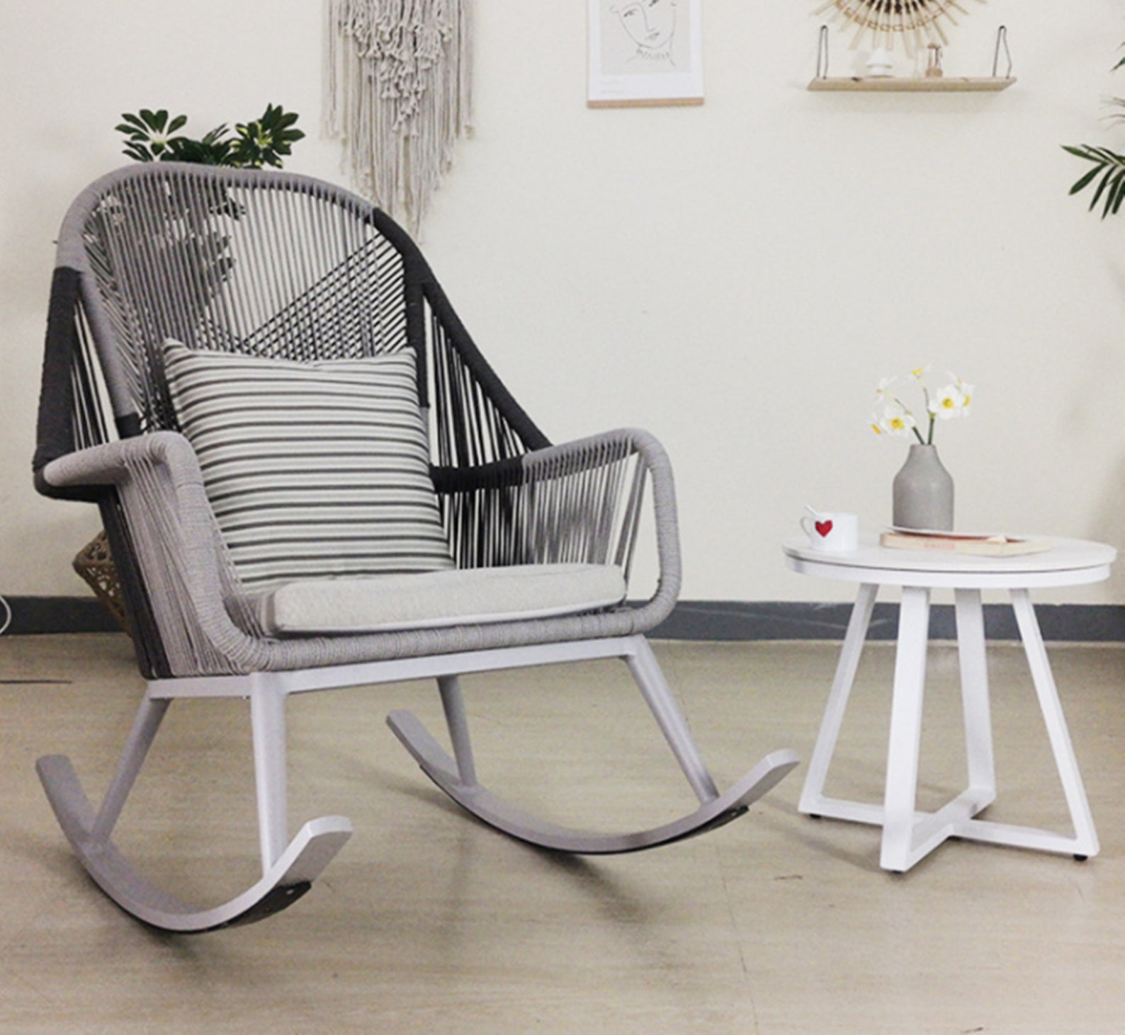 Rattan Rocking Chair Leisure Back Chair Balcony Woven Rope | Etsy