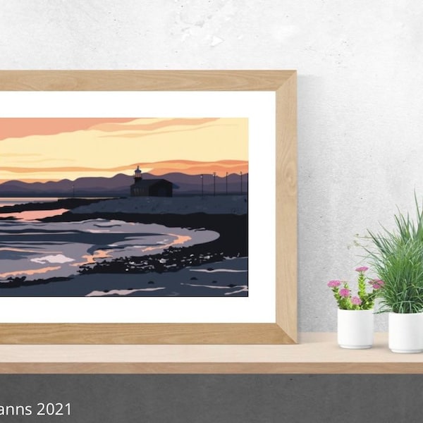 Morecambe Bay Sunset. Stone Jetty Cafe. Lake District Hills. Morecambe, Lancashire Coastline  - Signed Open Edition Giclée Art Print