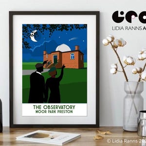 Moor Park Observatory Preston Art Print - Unique Lancashire Landmark. Signed A4 giclee art print from original art by Lidia Ranns.