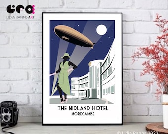 Morecambe - Midland Hotel Art Print. Morecambe Bay. Art Deco Style. Morecambe Art. Art Print from an original illustration By Lidia Ranns