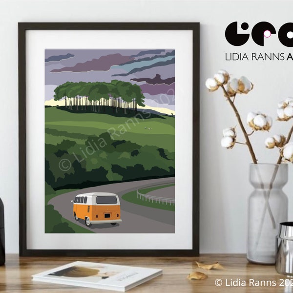 Limited Edition. Cornwall/Devon - The Nearly There Trees/Nearly Home Trees. Retro Style Signed Limited Edition Giclée Art Print. Lidia Ranns