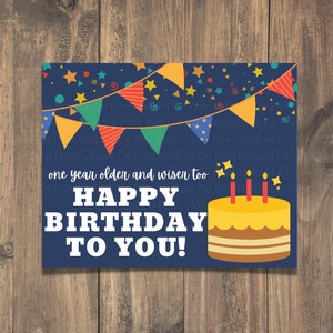 Primärer Geburtstagsanhänger | Ein Jahr älter und klüger | Happy Birthday Karte |