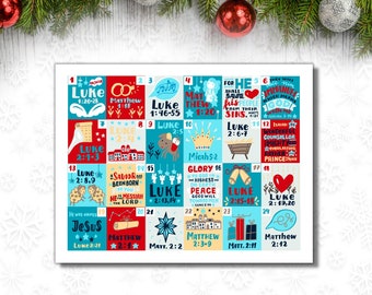 Printable Advent Calendar | Scripture each day of December | Christ Centered Christmas | Children Advent Scripture Cards | Prmary Printable