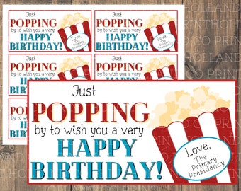 Primary Birthday Popcorn Tag for Church of Jesus Christ of Latter Day Saints or LDS