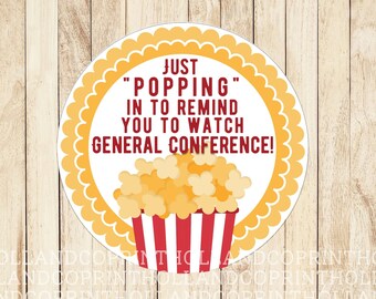 General Conference Reminder Printable Treat Tag | Popcorn Card | Digital Download | Printable Tag | YW Gift Tag | Primary Gift Tag |