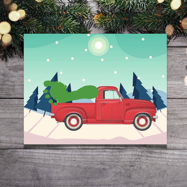 Christmas Footprint Craft | Christmas Tree Truck Handprint | Winter Preschool Craft | Christmas Toddler Craft | Baby's First Christmas