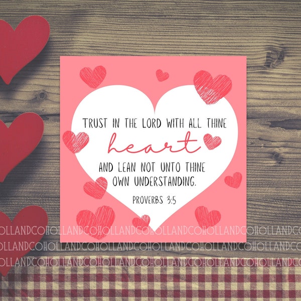 Valentine Gift Tag | Trust in the Lord with all thine HEART | Christian Valentine | Sunday School gift tag | Young Women's Valentine Card |