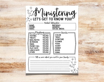 Ministering Sister Survey | Ministering Questionnaire | Getting to Know You | Spotlight Questions |