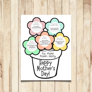 Cuestionario de flores del Día de la Madre / Hoja de trabajo para niños con preguntas sobre mamá / Regalo para mamá / Regalo del Día de la Madre DIY / Recuerdo / Flores