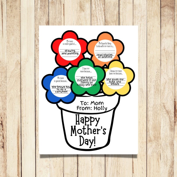 Mother's Day Flower Questionnaire | Kid's Worksheet With Questions About Mom | Gift for Mom | DIY Mother's Day Present | Keepsake | Flowers