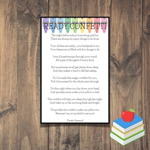 Back to School Ready Confetti Poem | Back to School | First Day of School | First Day of Kindergarten |