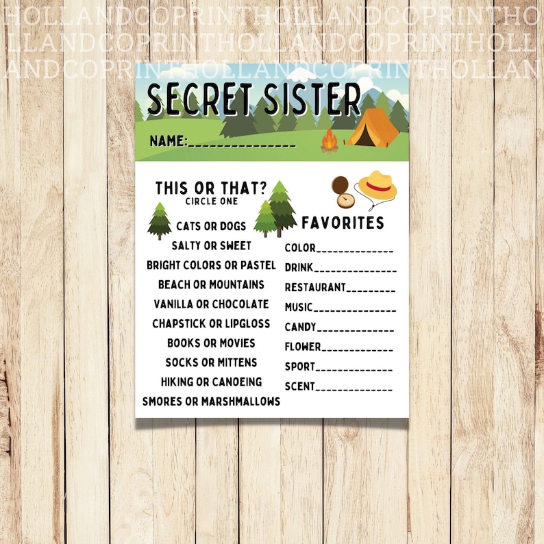 Girls Camp Secret Sister Printable Survey Questionnaire for - Etsy Ireland