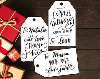 Editable Santa Gift Tags | Customizable Christmas Present Labels | To Child From Santa | North Pole Express |