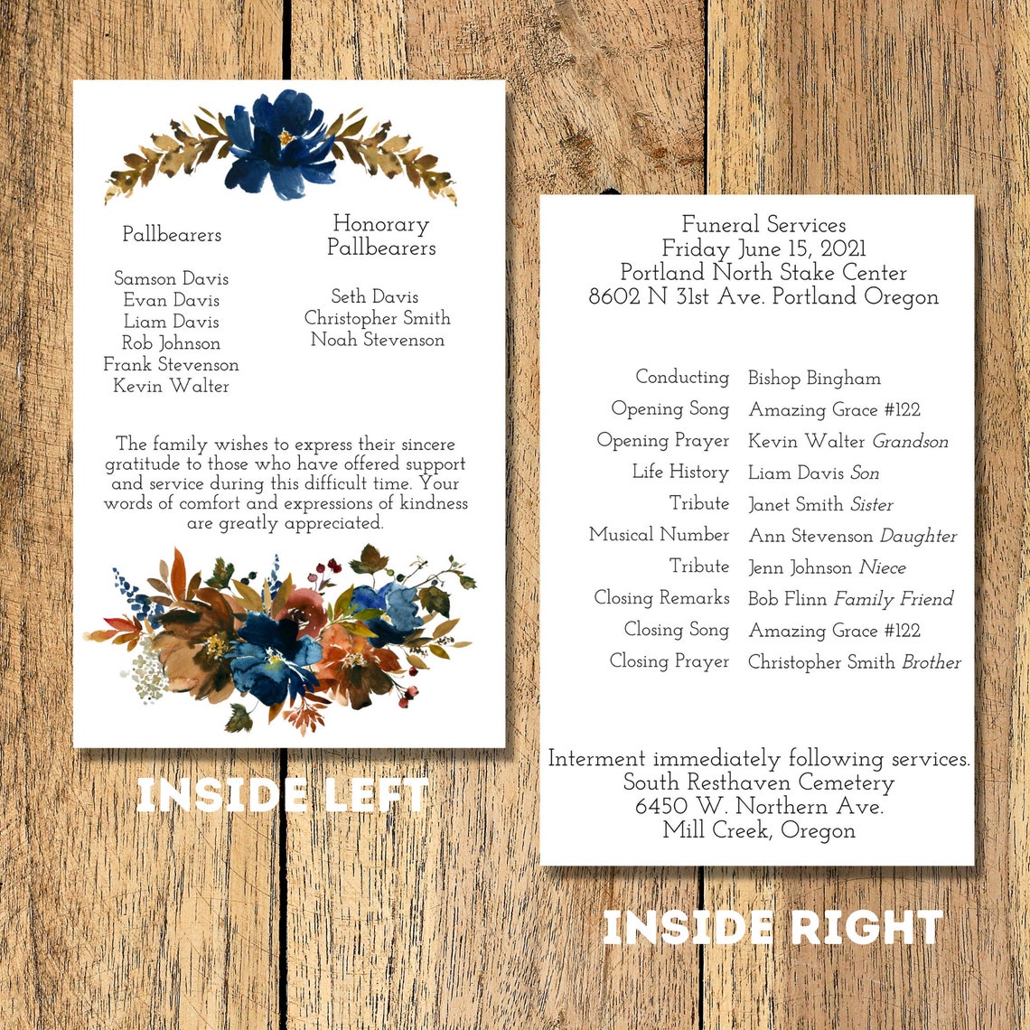 Printable Funeral Program Editable Template Elegant Autumn - Etsy