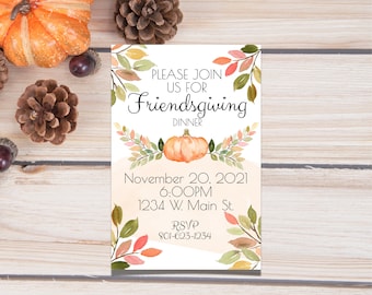 Friendsgiving Diner Uitnodiging Afdrukbare | Bewerkbare | Digitale download afdrukbare Thanksgiving-uitnodiging |