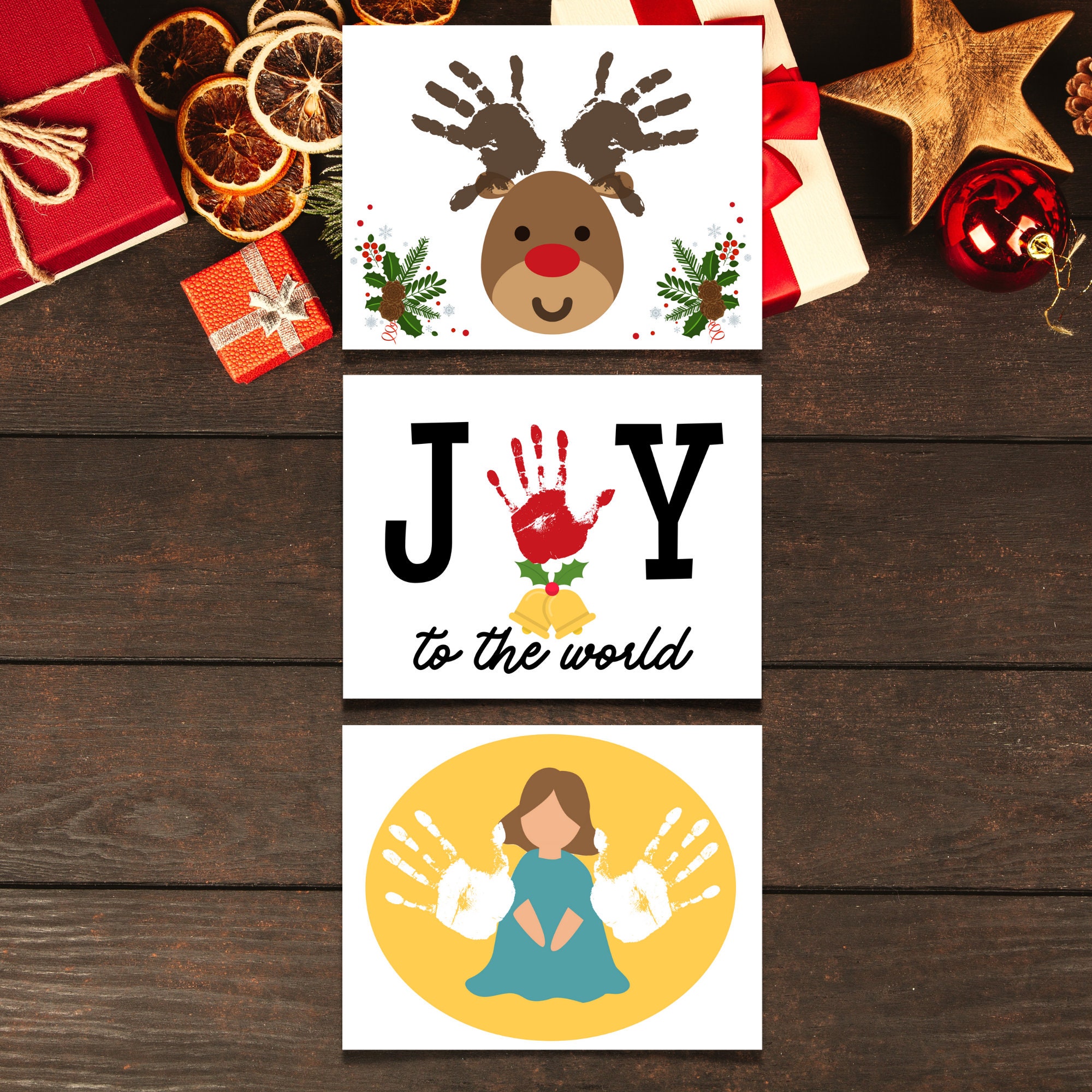 Christmas Handprint Template Bundle Angel Reindeer and Joy Etsy