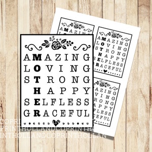 Muttertagskarte ""Scrabble"" | Druckbarer Geschenkanhänger | Primäre Muttertags-Leckerei-Karte | YW Muttertag Geschenkanhänger | Wortkunst |