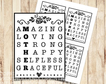 Tarjeta "Scrabble" del Día de la Madre / Etiqueta de regalo imprimible / Tarjeta de regalo del Día de la Madre Primaria / Etiqueta de regalo del Día de la Madre YW / Arte de palabras /