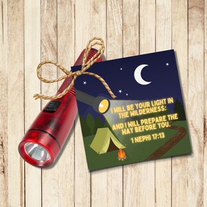 I will be your light Girls Camp Pillow Treat Tag | Tuck in Treat Camp Handouts | Flashlight/Glowstick Tag | Trust in the Lord LDS Girls Camp